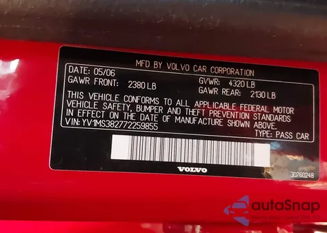 2007 Volvo S40 2.4I из США, поврежденный, VIN YV1MS382772259855